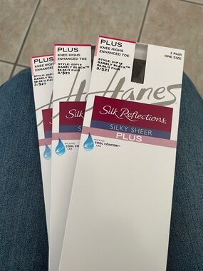 Hanes Silk Reflections Silky Sheer Plus Knee Highs - Barely Black (6) pairs